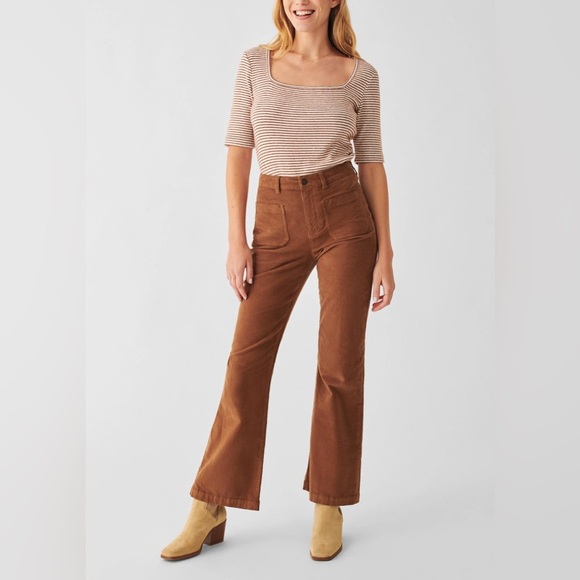 Faherty Legend™ Rib Square Neck Tee in Henna Chalk Stripe - Size S - Picture 3 of 9